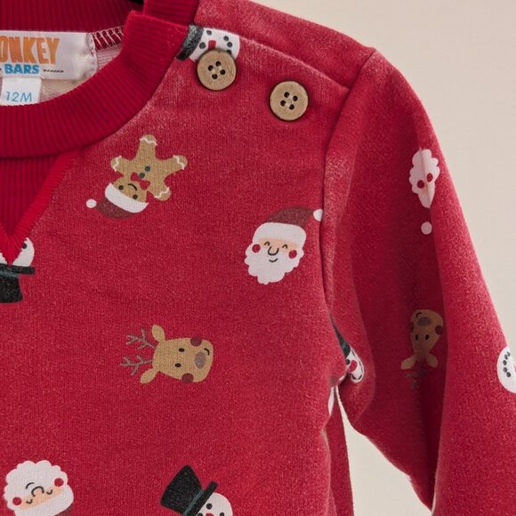 2/$10 ❤️ Monkey Bars 12M Holiday Sweatshirt | Red Gingerbread & Snowmen - Picture 3 of 6